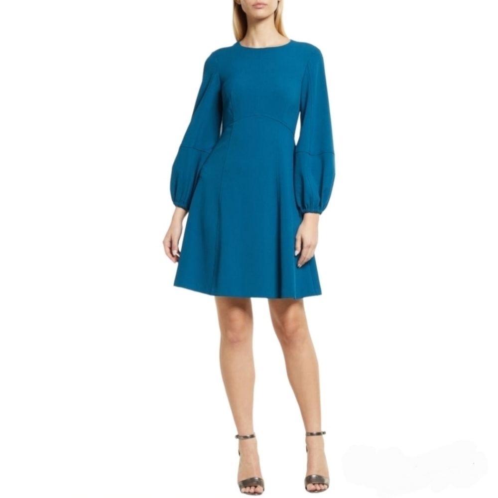 Eliza J Teal Long-Sleeve A-Line Dress
